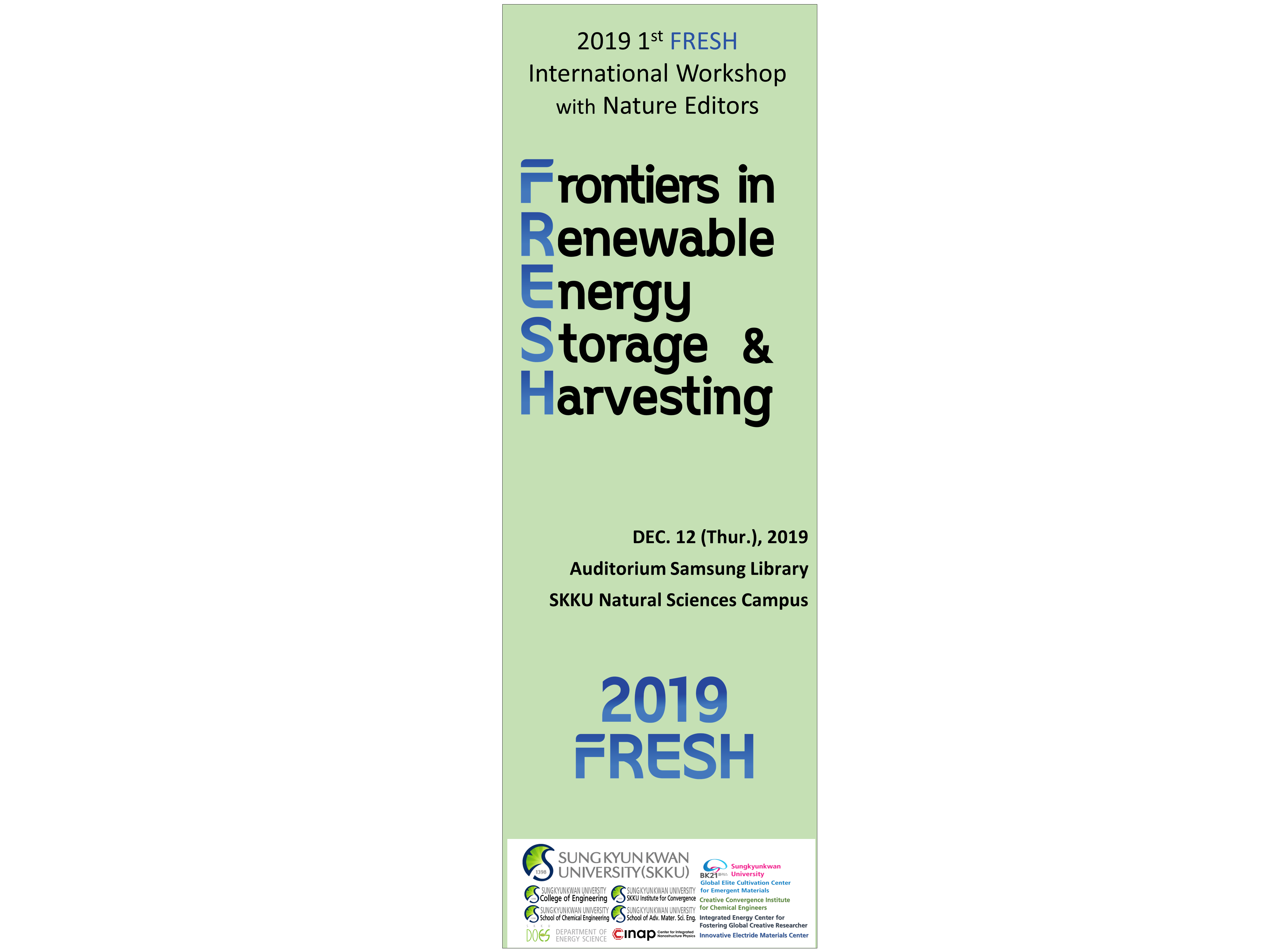 제 1회 FRESH (Frontiers in Renewable Energy Storage & Harvesting) Workshop Time Table